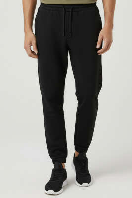 Pazarium - Loyşa Paça Lastikli Erkek Eşofman Altı Siyah