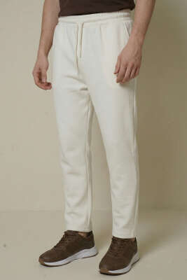 Pazarium - Loyşa Düz Paça Erkek Eşofman Alt Ekru