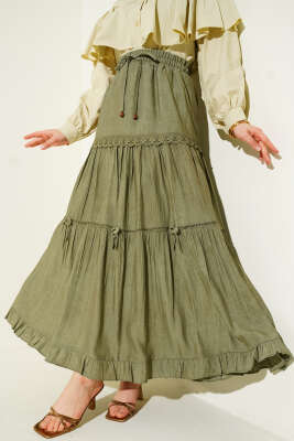 Pazarium - Beli Lastikli Fiyonklu Etek Çağla Yeşili