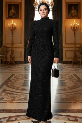 Pazarium - Taşlı Balık Model Abiye İkili Takım Siyah