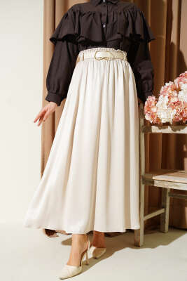 Pazarium - Bel Lastikli Kemerli Saten Etek Taş