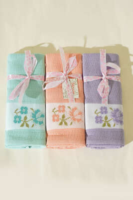 Pazarium - Nakışlı Waffle Mutfak Havlusu 6’lı Set Asorti 1