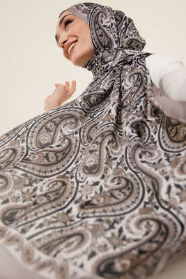 Çini Paisley Desen Şal Taş Gri - Thumbnail