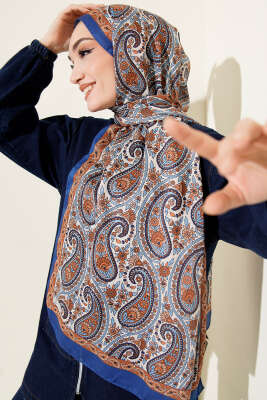 Çini Paisley Desen Şal Saks - Thumbnail