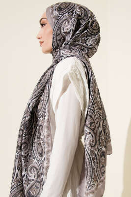 Çini Paisley Desen Şal Taş Gri - Thumbnail