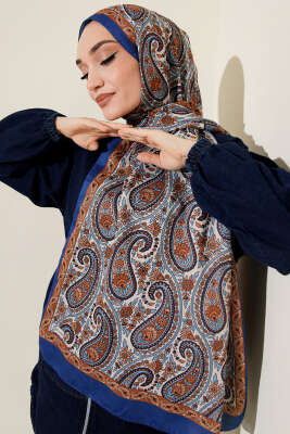 Çini Paisley Desen Şal Saks - Thumbnail