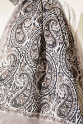Çini Paisley Desen Şal Taş Gri - Thumbnail