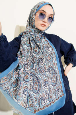 Pazarium - Çini Paisley Desen Şal İndigo