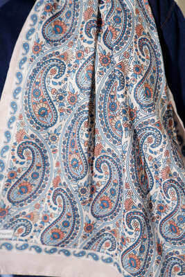 Çini Paisley Desen Şal Bej Mavi - Thumbnail