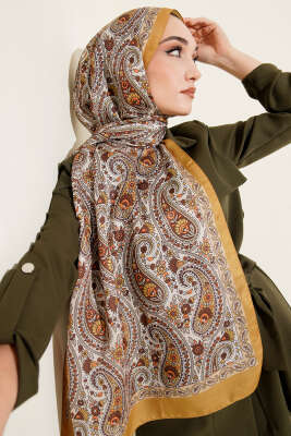 Çini Paisley Desen Şal Yağ Yeşili - Thumbnail