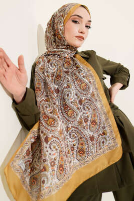 Çini Paisley Desen Şal Yağ Yeşili - Thumbnail