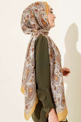 Çini Paisley Desen Şal Yağ Yeşili - Thumbnail