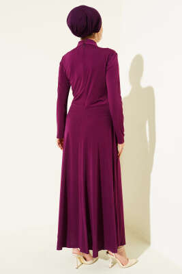 Bel Toka Detaylı Abiye Elbise Mor - Thumbnail