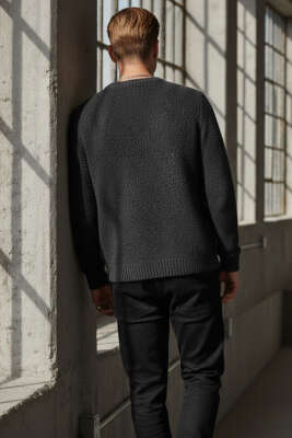 Basic Örme Triko Erkek Kazak Gri - Thumbnail