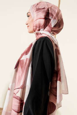 Mercan Desen Şal Pudra - Thumbnail