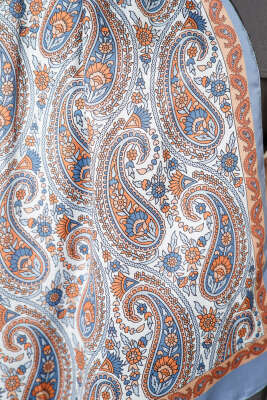 Çini Paisley Desen Şal Soft Mavi - Thumbnail