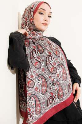 Çini Paisley Desen Şal Kırmızı - Thumbnail