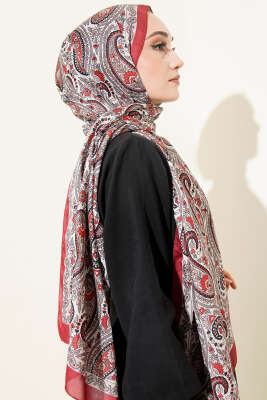 Çini Paisley Desen Şal Kırmızı - Thumbnail