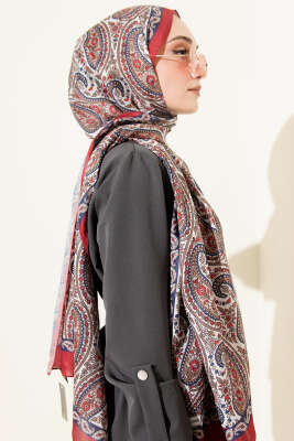 Çini Paisley Desen Şal Bordo - Thumbnail