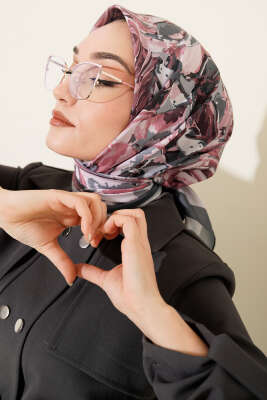 Pazarium - Eskiz Çiçek Desen Eşarp Füme