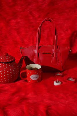 Pazarium - Metal Armalı Fermuarlı Çanta Kırmızı