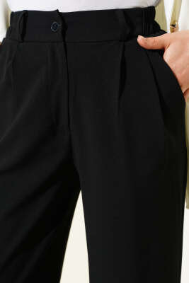 Yarım Bel Lastikli Palazzo Pantolon Siyah - Thumbnail