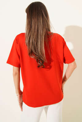 Bisiklet Yaka Loyşa T-shirt Kırmızı - Thumbnail