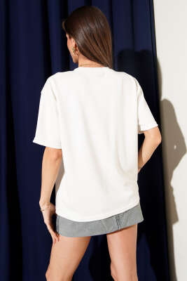 Bisiklet Yaka Loyşa T-shirt Ekru - Thumbnail