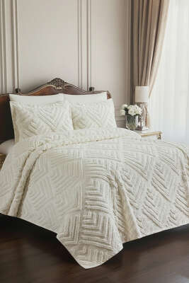 Pazarium - 6 Parça Vanilya Çift Kişilik Pike Takımı Krem