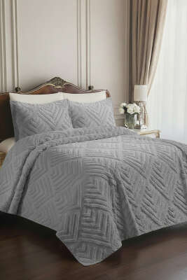 Pazarium - 6 Parça Vanilya Çift Kişilik Pike Takımı Gri