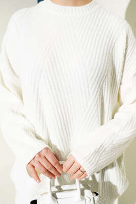 Çizgi Kabartmalı Triko Tunik Ekru - Thumbnail