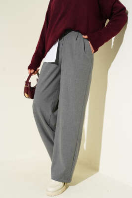 Yarım Bel Lastikli Palazzo Pantolon Füme - Thumbnail