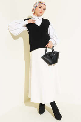 V Yaka Yumoş Triko Süveter Siyah - Thumbnail