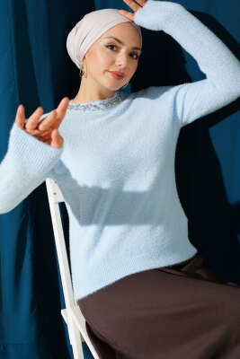 Yakası Taşlı Sakallı Kazak Mavi - Thumbnail