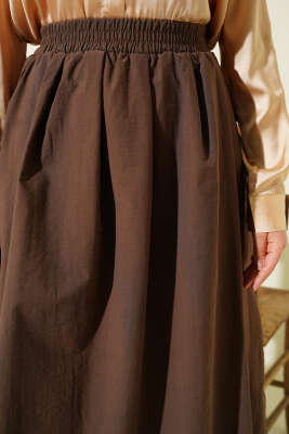 Beli Lastikli Cepli Kloş Etek Kahve - Thumbnail