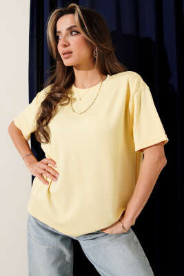 Bisiklet Yaka Loyşa T-shirt Sarı - Thumbnail