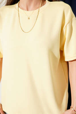 Bisiklet Yaka Loyşa T-shirt Sarı - Thumbnail