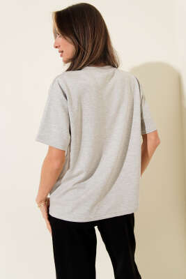 Bisiklet Yaka Loyşa T-shirt Gri - Thumbnail