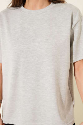 Bisiklet Yaka Loyşa T-shirt Gri - Thumbnail