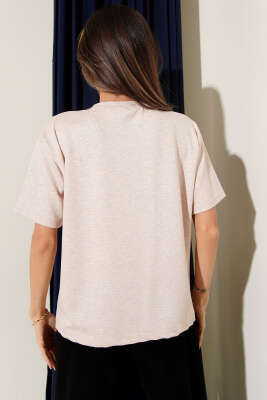 Bisiklet Yaka Loyşa T-shirt Bej - Thumbnail
