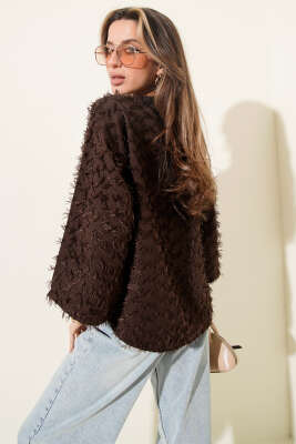 Püskül Detaylı Bağcıklı Kimono Kahve - Thumbnail