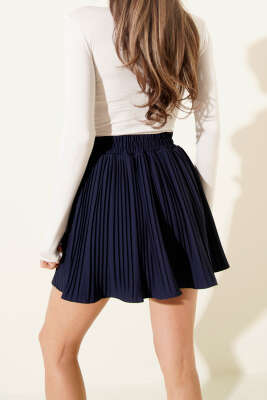 Pliseli Şort Astarlı Etek Lacivert - Thumbnail