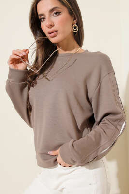 Loyşa Kol Detaylı Sweatshirt Vizon - Thumbnail