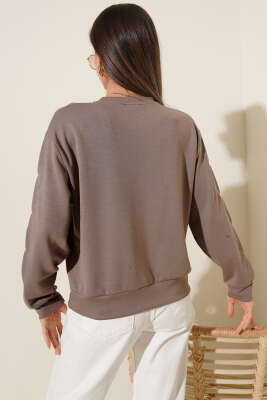 Loyşa Kol Detaylı Sweatshirt Vizon - Thumbnail