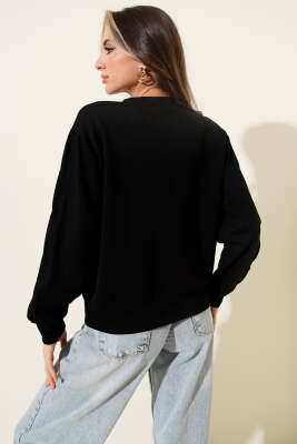 Loyşa Kol Detaylı Sweatshirt Siyah - Thumbnail