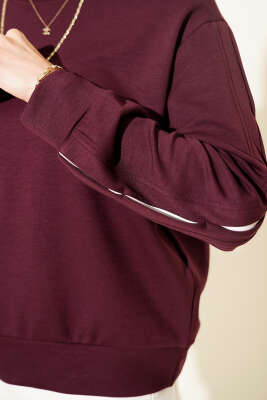 Loyşa Kol Detaylı Sweatshirt Mürdüm - Thumbnail