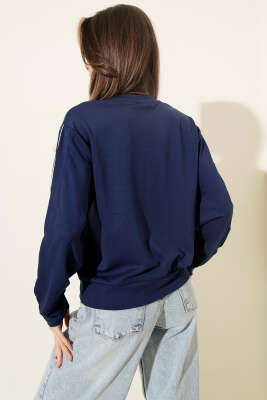 Loyşa Kol Detaylı Sweatshirt Lacivert - Thumbnail