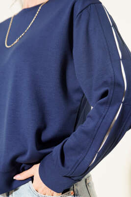 Loyşa Kol Detaylı Sweatshirt Lacivert - Thumbnail