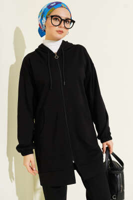 Bilek Lastikli Kapüşonlu İkili Takım Siyah - Thumbnail