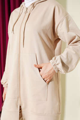 Bilek Lastikli Kapüşonlu İkili Takım Bej - Thumbnail